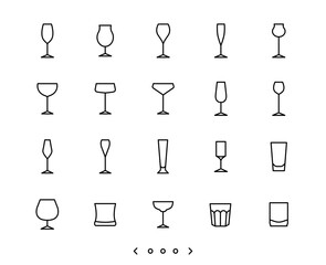 glassware line icon set vector