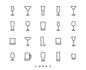 glassware line icons set vector