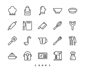 kitchen accessories line icon set vector