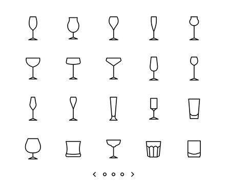 glassware line icon set vector