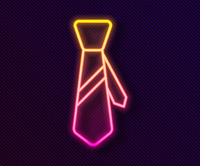 Fototapeta na wymiar Glowing neon line Tie icon isolated on black background. Necktie and neckcloth symbol. Vector Illustration