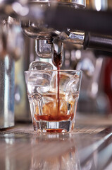 making ice coffee on espresso machine