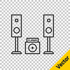 Black line Home stereo with two speaker s icon isolated on transparent background. Music system.  Vector Illustration
