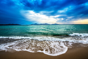 blue sea and dramatic evening sky