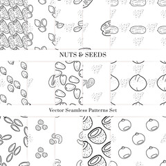 Nuts and seeds vector pattern. Outline hand drawn design