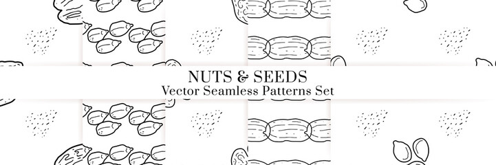 Nuts and seeds vector pattern. Outline hand drawn design