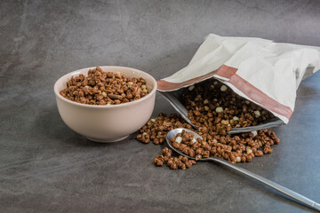 Bowl of crunchy chocolate cereal