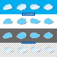 Cloud icon. Set of blue sky. Collection of cloud icon, shape, label, symbol. Graphic element vector. Vector illustration