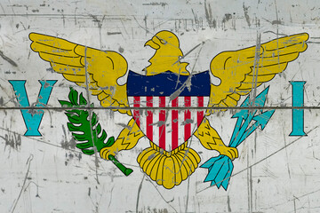 United States Virgin Islands flag painted on cracked dirty surface. National pattern on vintage style surface. Scratched and weathered concept.
