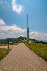 The broadcasting radio tower in the national park Black Forest, Hornisgrinde, Germany