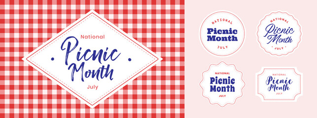 National Picnic Month. July. Banners, posters, template, set, typography. Vector illustration - 360860056