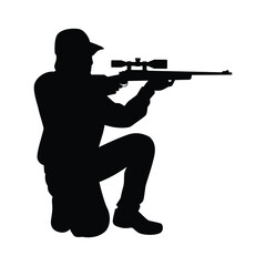 Animal hunter man with his sniper gun silhouette vector on white