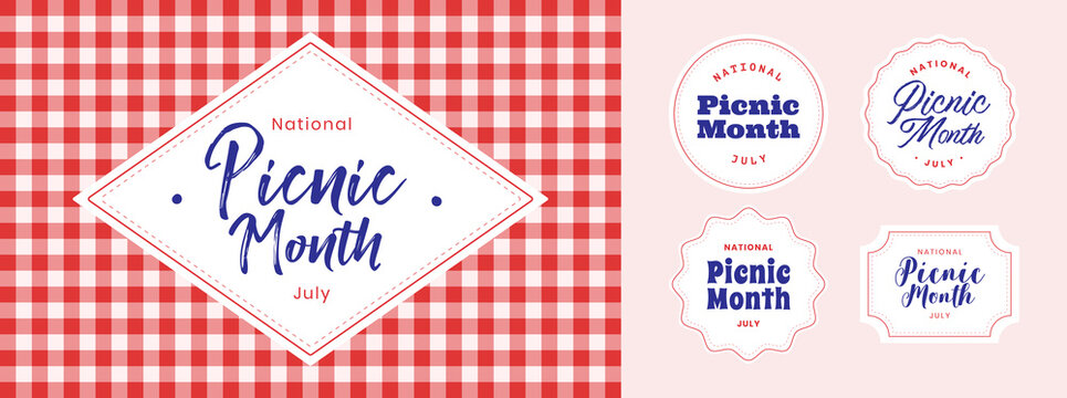 National Picnic Month. July. Banners, posters, template, set, typography. Vector illustration