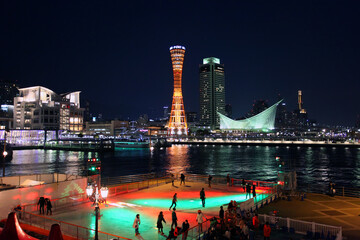 Kobe Port area skyline at night in Kobe, Kansai, Japan.