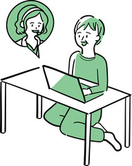 オンライン診察を受ける女性患者のイラスト。