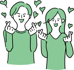 指ハートをする二人組。