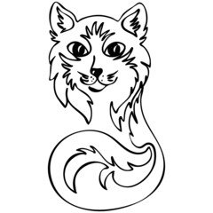 Vector illustration, in doodle style in black, stylized cat, tattoo, isolate on a white background