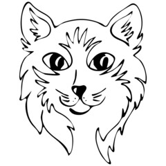 Vector illustration, in doodle style in black, stylized cat, tattoo, isolate on a white background