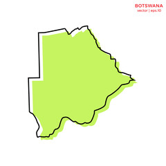 Green Map of Botswana with Outline Vector Design Template. Editable Stroke