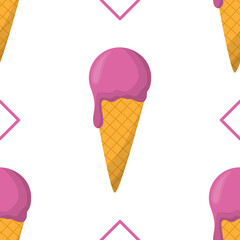 Ice cream seamless pattern. Endless texture with vector cartoon illustrations of yummy and delicious ice cream.
