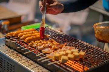 
Meatballs on skewers are granny on the stove.