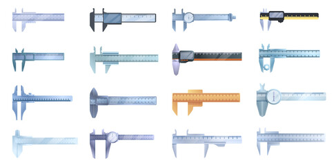 Calipers icons set. Cartoon set of calipers vector icons for web design