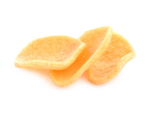 Shrimp rice in thai food isolated on white background, cornflakes, crisp rice,Thai snack.