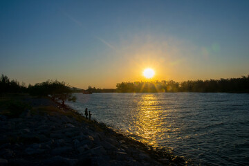 Sunset on the beach with beautiful sky landscape