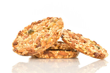 Several fresh fragrant tasty nutty cookies on a white background.