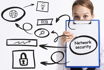 Business, technology, internet and network concept. Young businessman thinks over the steps for...