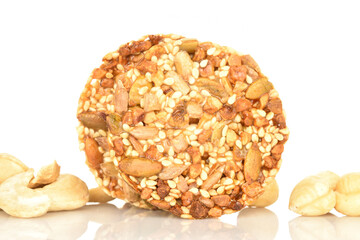 Several fresh fragrant tasty nutty cookies on a white background.
