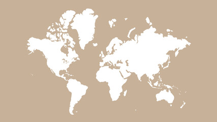 Fototapeta na wymiar World map on brown background. World map template with continents, North and South America, Europe and Asia, Africa and Australia