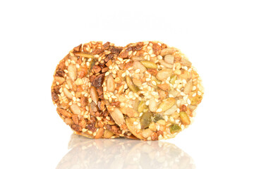 Several fresh fragrant tasty nutty cookies on a white background.
