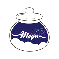 typographic word:  magic inside old fashion apothecary jar, vector