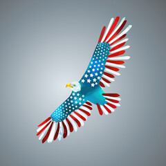 Flying eagle with american flag. US Independence Day. Vector illustration
