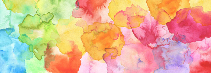 Watercolor smear blot painting. Canvas texture horizontal abstract background.