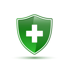 Obraz premium Medical cross shield icon vector flat design