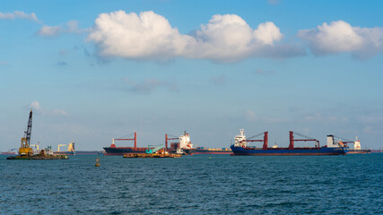 Logistic container ship at shipping yard main transportation of cargo container shipping at...