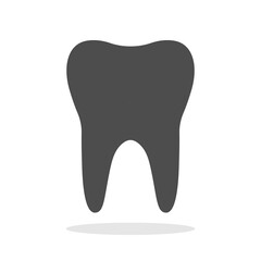 Tooth icon with long shadow. Flat design style. Tooth simple silhouette. Modern, minimalist icon in stylish colors.