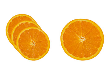 Sliced ​​oranges isolated on white background close up to show texture