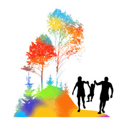 Naklejka na ściany i meble Family. Parents with a child in nature. Vector illustration