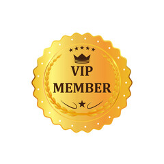 Gold premium Vip Member golden label. Gold shiny emblem. Stock vector illustration on white isolated background.