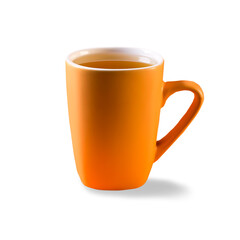 Orange cup with tea on a white background, isolate