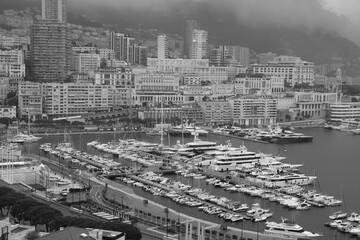 Fototapeta na wymiar Le port de Monaco vu de haut, ville de Monaco, Principauté de Monaco