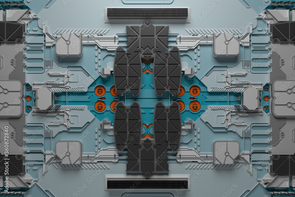 Poster 3d render of technology background with complex structure and details.