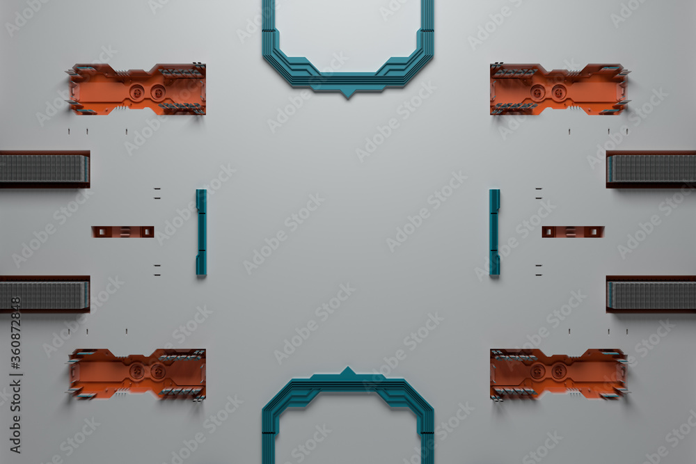 Poster 3d render of technology background with complex structure and details.