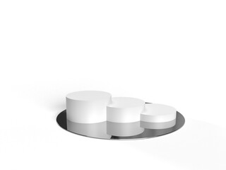 3D abstract render.white and silver platform for product display interior podium place with empty for awards ceremony use for Recommend products, promote products design on white background