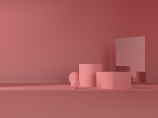 3D abstract render.Mock up Stage or podium Minimalist with empty for awards ceremony use for Recommend products, promote products design on pink pastel background