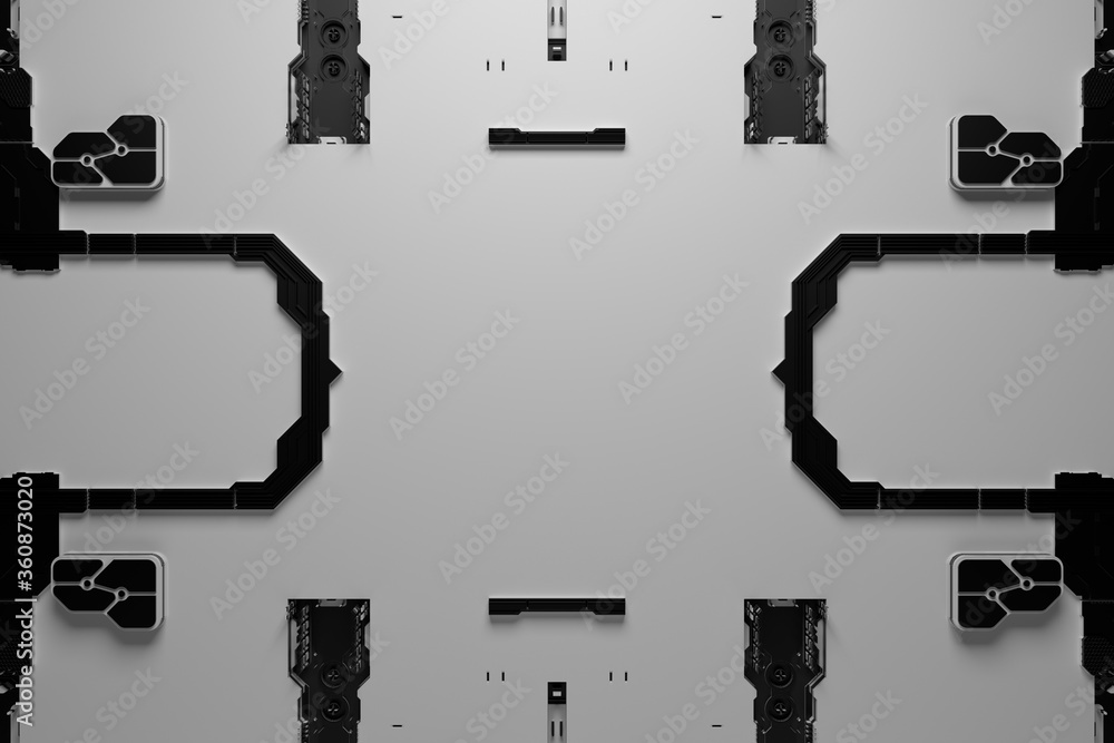 Poster 3d render of technology background with complex structure and details.