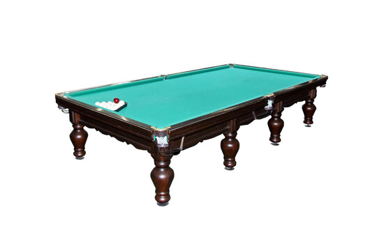 Full Pool Table With Green Top, Balls On White